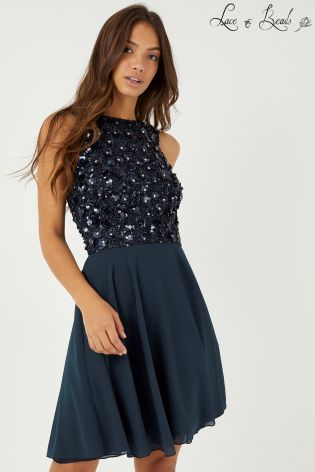 Lace Beads Sequin Skater Dress