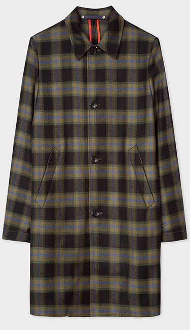 Men'S Black And Green Check Wool-Blend Unlined Mac From Paul Smith
